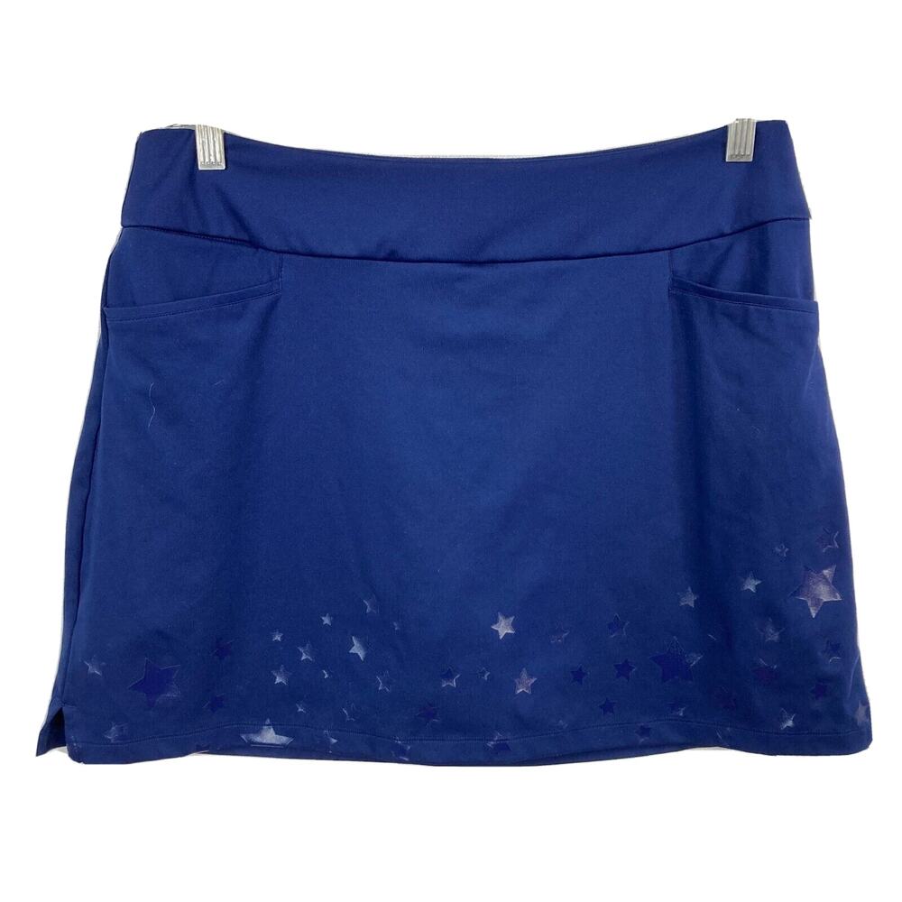 Adidas Skort Womens Sz L Blue‎ Stars Tennis Golf Pull On Skirt Stretch Pockets